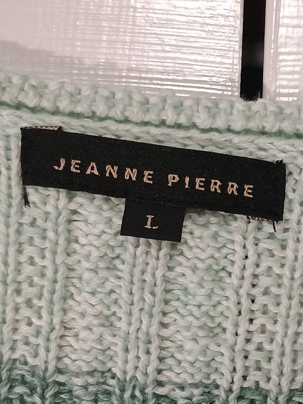 Jeanne Pierre Mint Green White Striped Cable Knit Sweater Women’s 100% Cotton - Picture 7 of 8